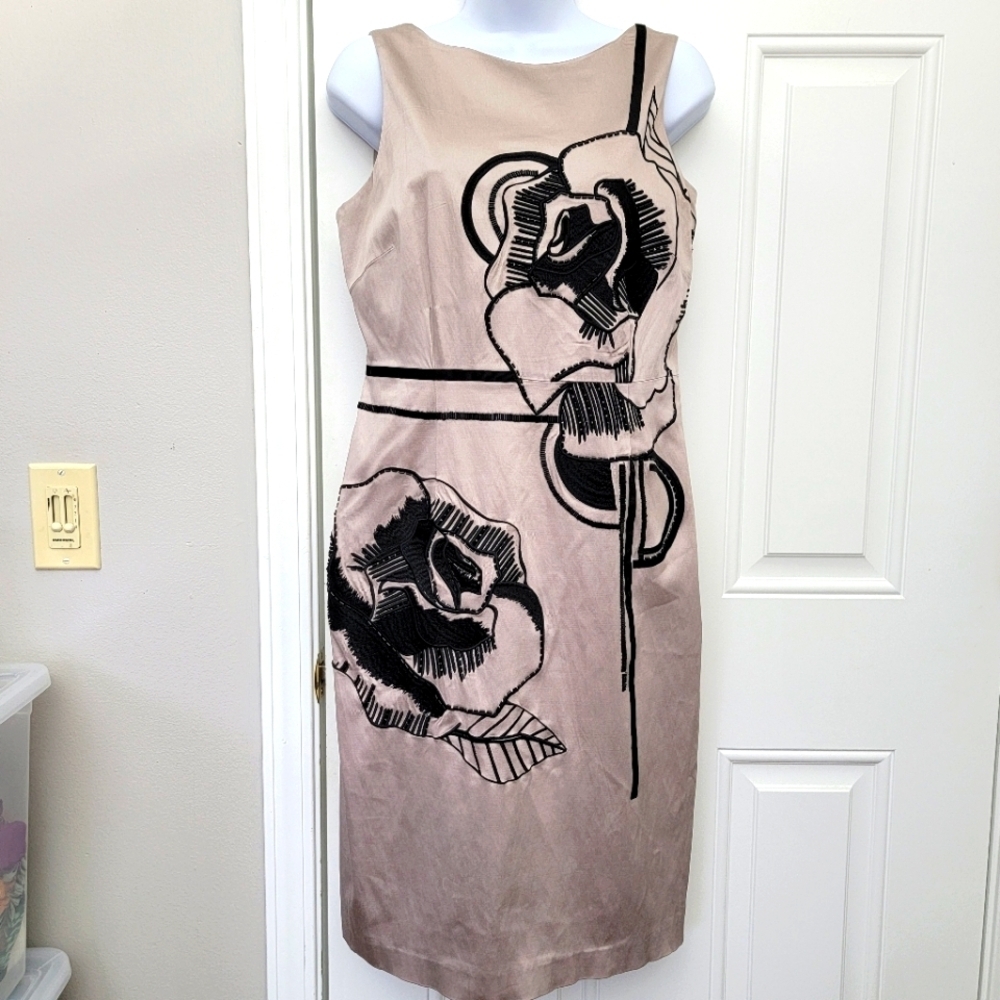 COAST Silver Satin Beaded & Embroidered Sleeveless Low Back Cocktail Dress 12